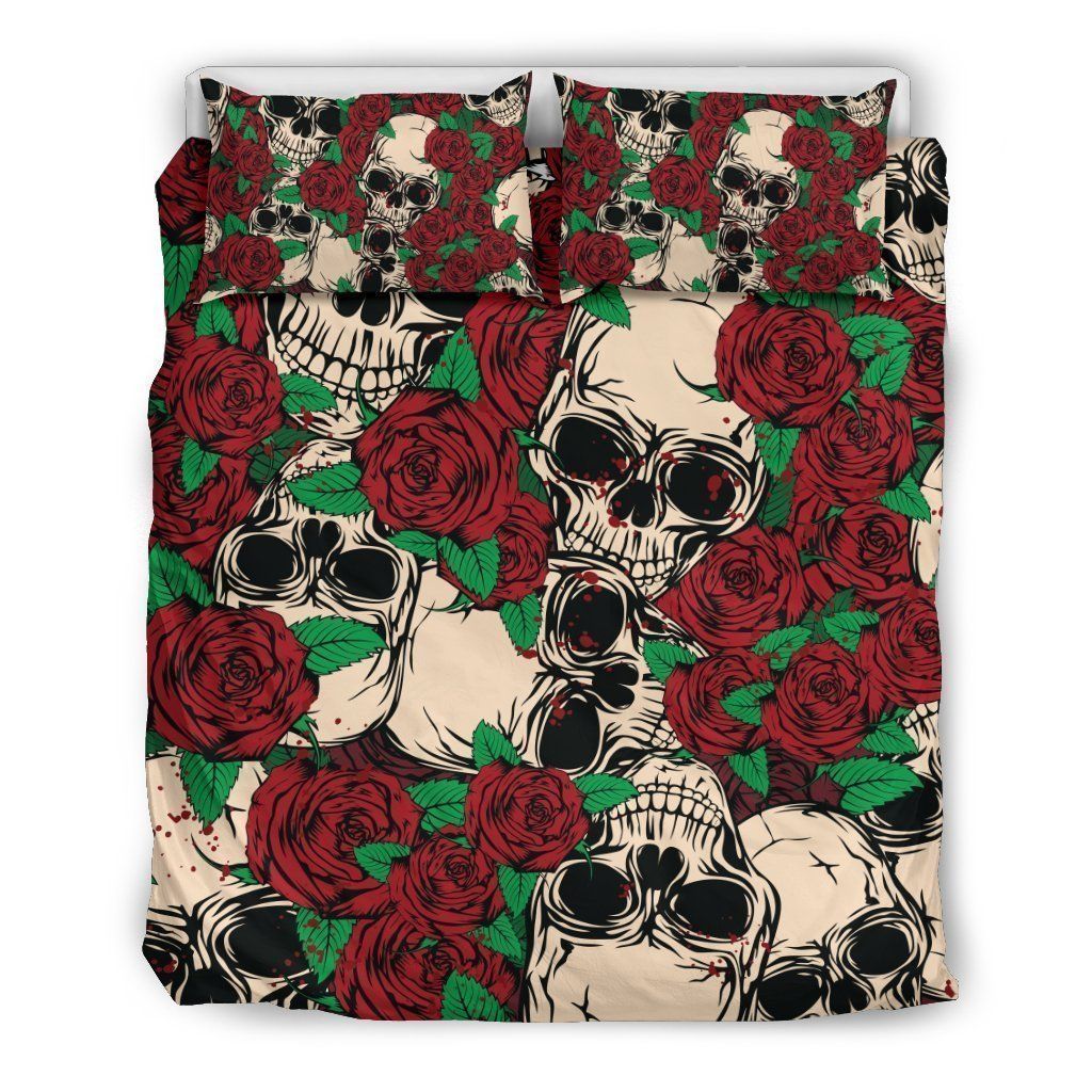 Red Rose Skull Bedding Set