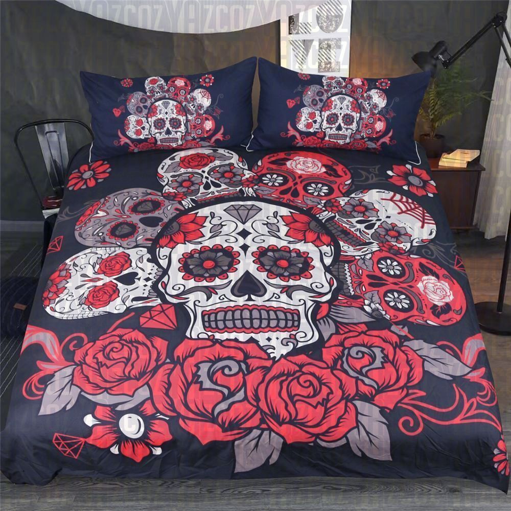 Red Rose Skull d Printing Bedding Set