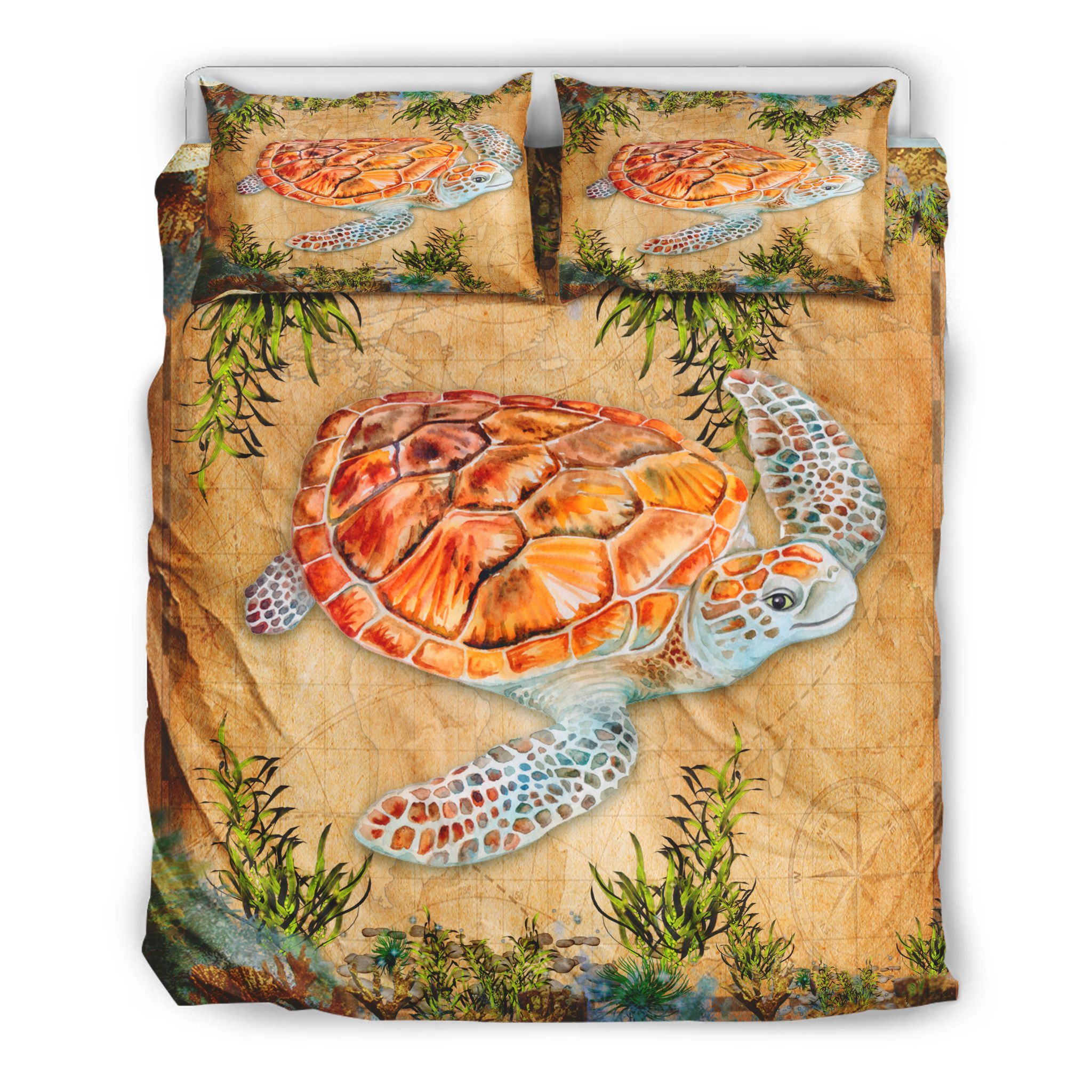 Red Sea Turtle On Map Bedding Set