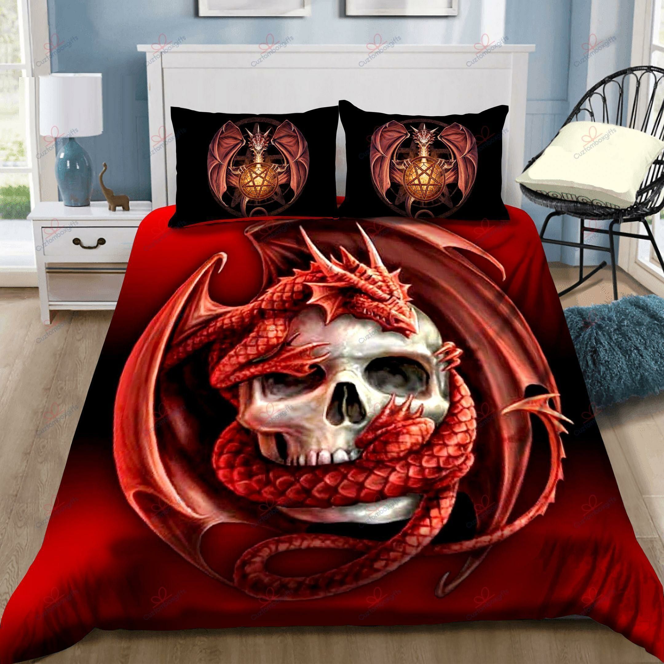 Red Skull And Dragon Bedding Set
