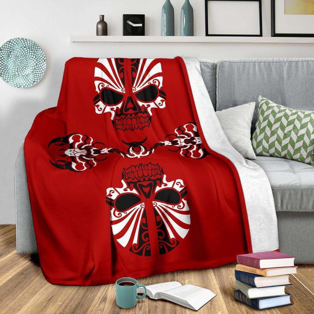 Red Skulls and Scorpions Tribal Sherpa Fleece Blanket