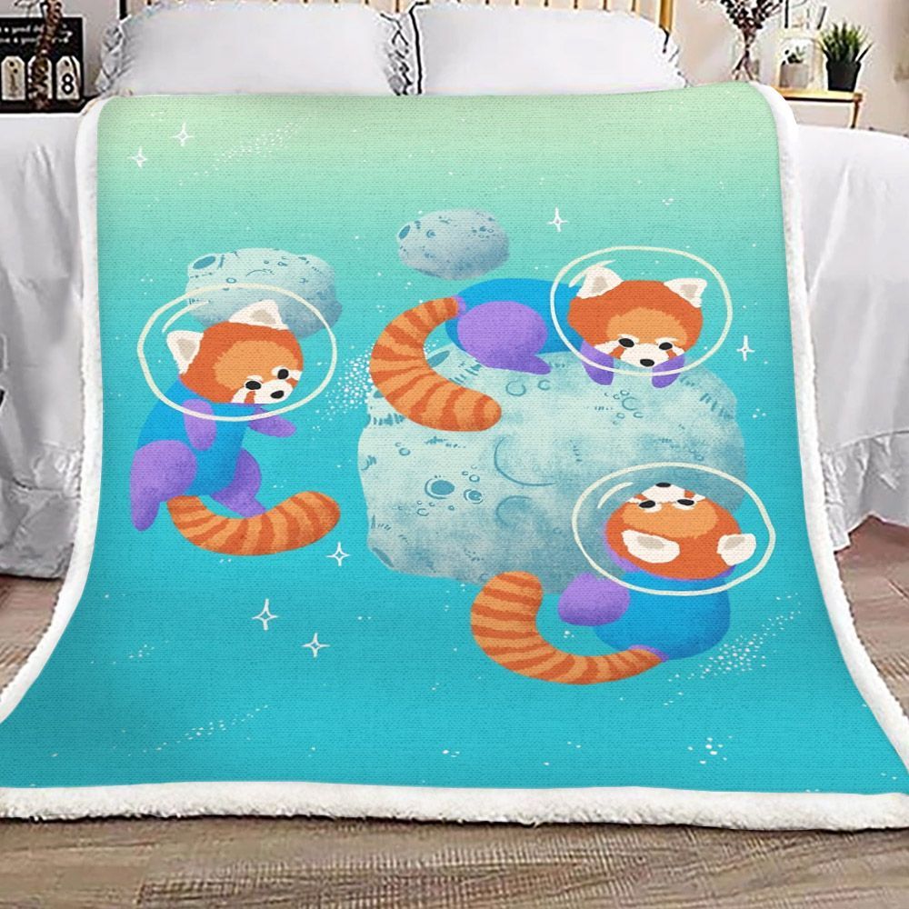 Red Space Pandas In Bright Skies Sherpa Fleece Blanket