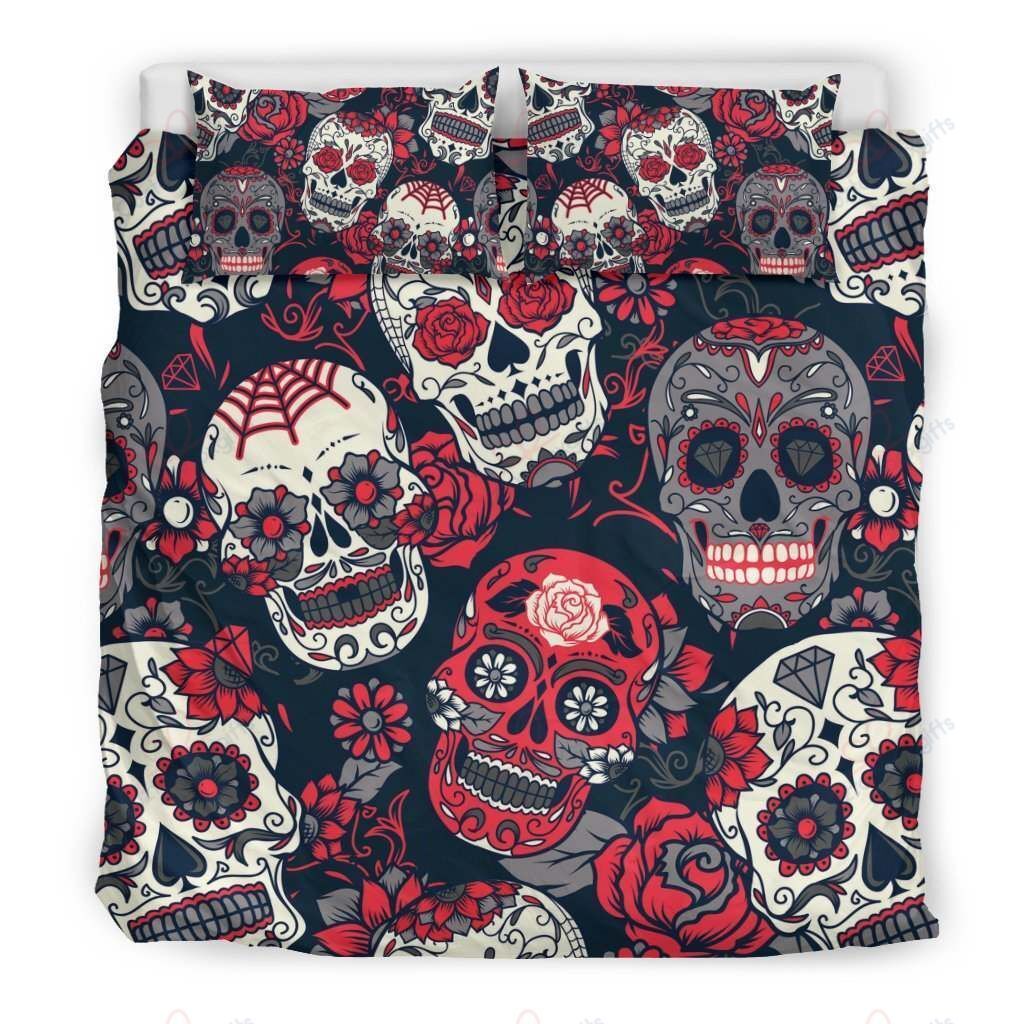 Red Sugar Skull Day Of The Dead Bedding Set
