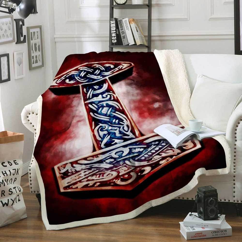 Red Thor Hammer Viking Sherpa Fleece Blanket