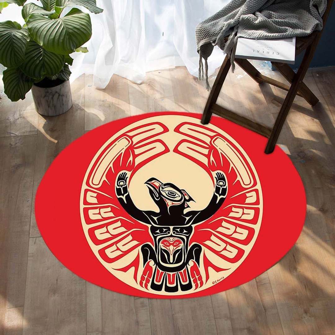 Red Thunderbird Native American Round Carpet