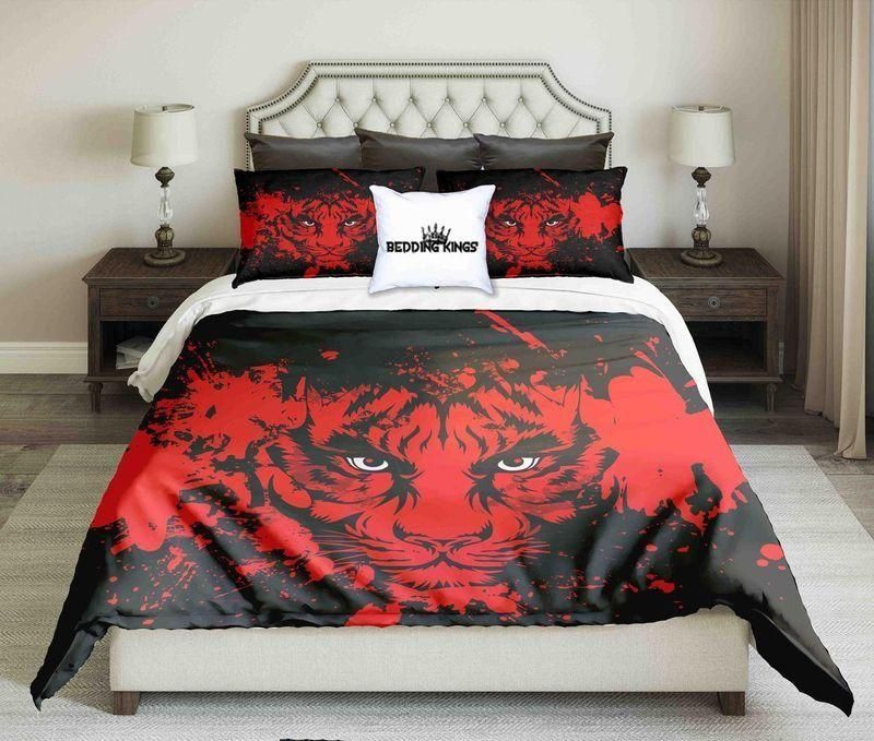 Red Tiger On Black Background Design  Bedding Set