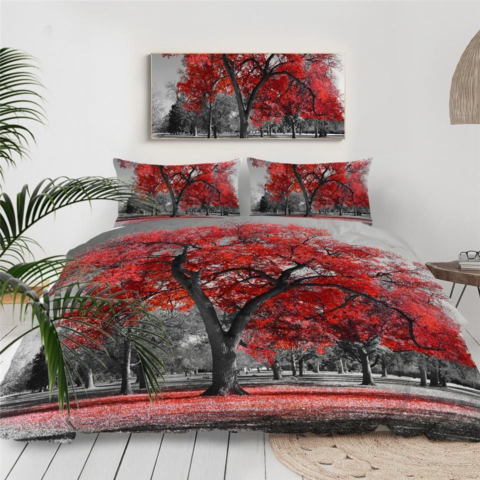 Red Tree Grey Day Bedding Set