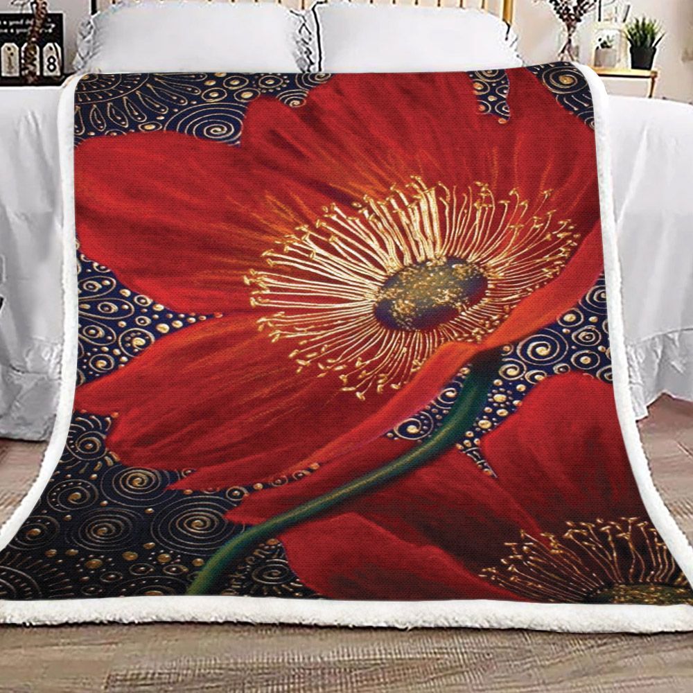 Red Velvet Poppies Sherpa Fleece Blanket