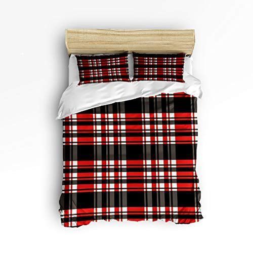 Red White And Black Plaid Bedding Set