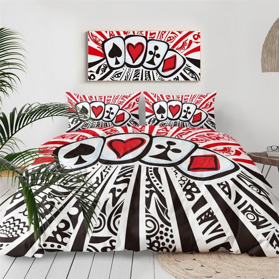 Red White And Black Poker Funny Bedding Set