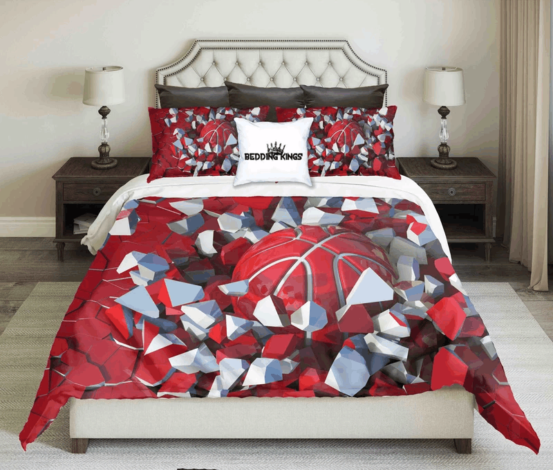 Red White Basketball Bedding Set