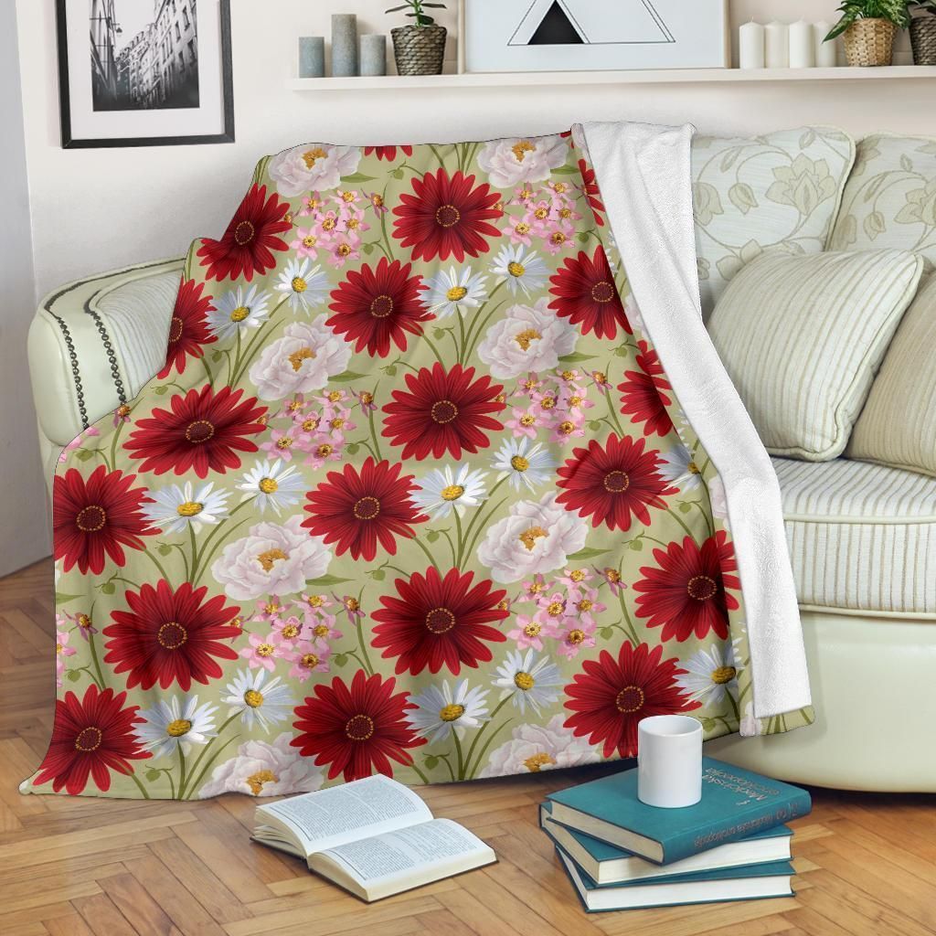 Red Wine Gerberas Pattern Print Design Fleece Blanket