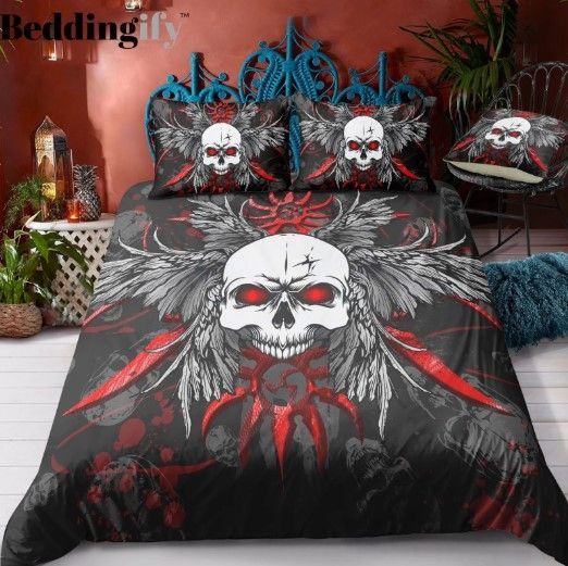 Red Wing Skull Bedding Set