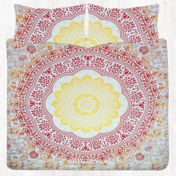 Red Yellow Floral Hippie Mandala Bedding Set