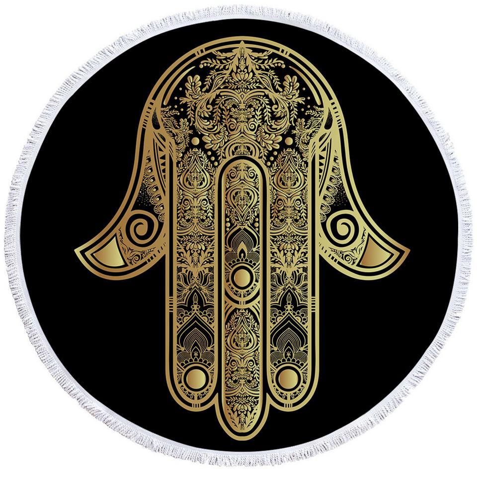 Regal Holy Hand Black Printed Round Beach Towel
