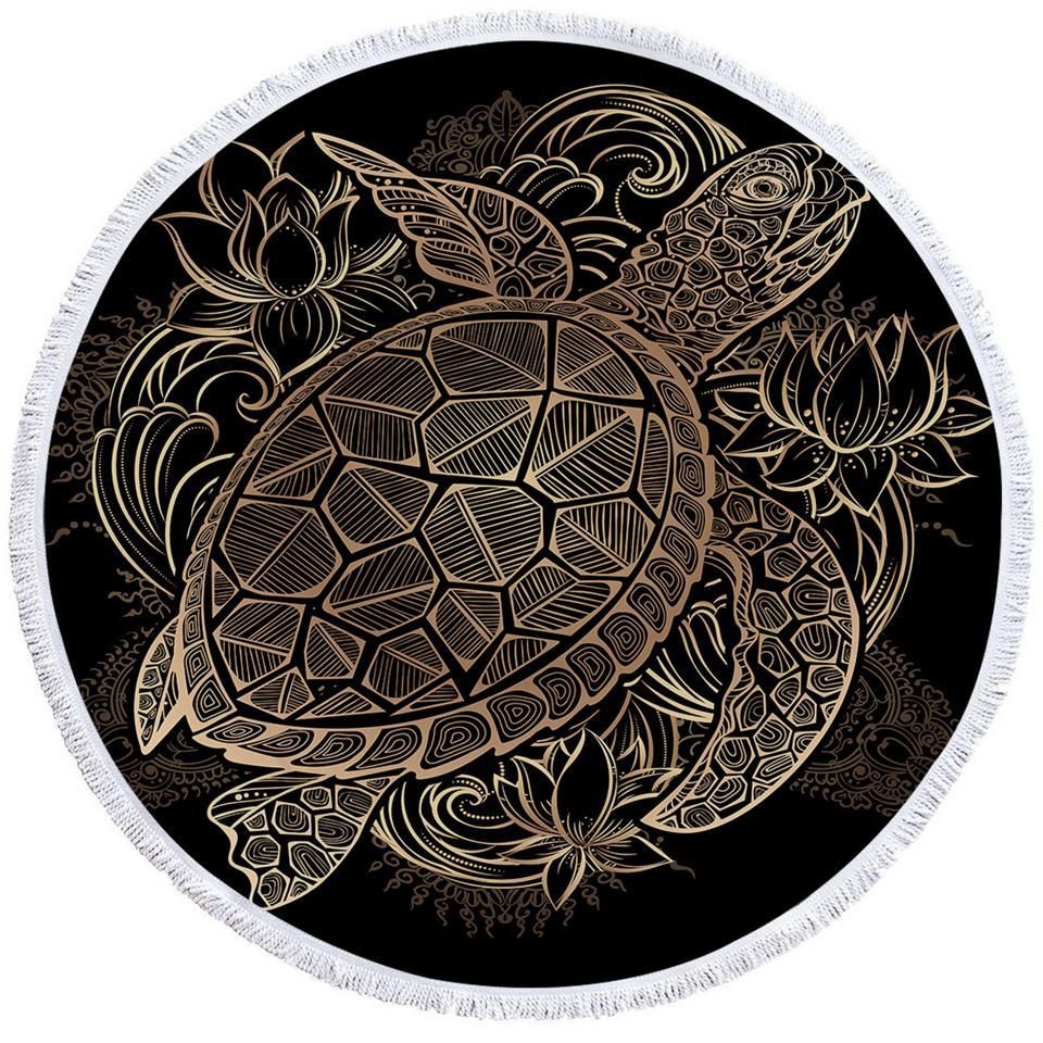 Regal Turtle Black Printed Round Beach Towel