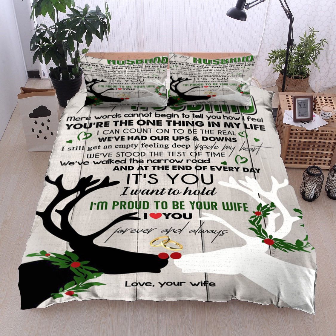 Reindeer Christmas Family To My Husband Bedding Set