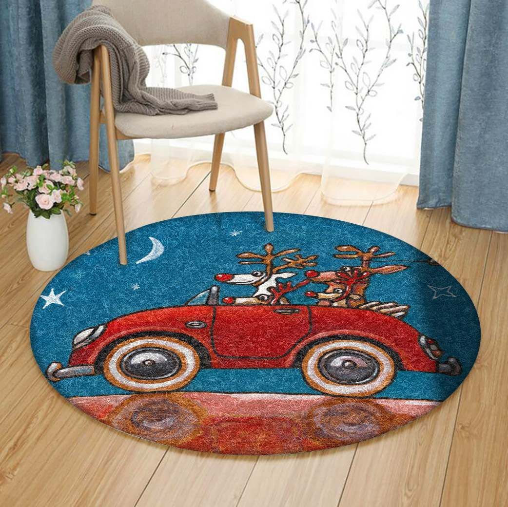 Reindeer Driving Round Carpet
