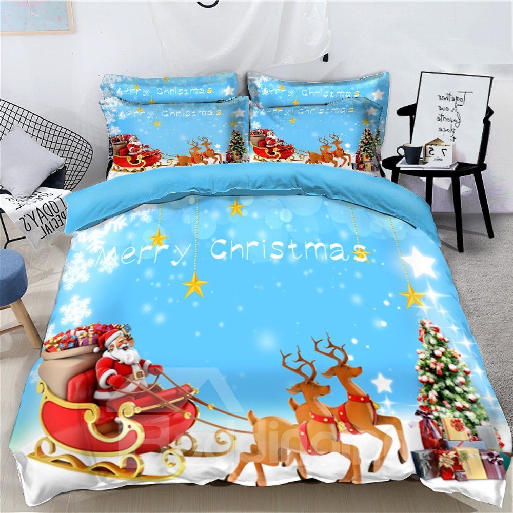 Reindeer Pull Santa’s Sleigh Merry Christmas Bedding Set