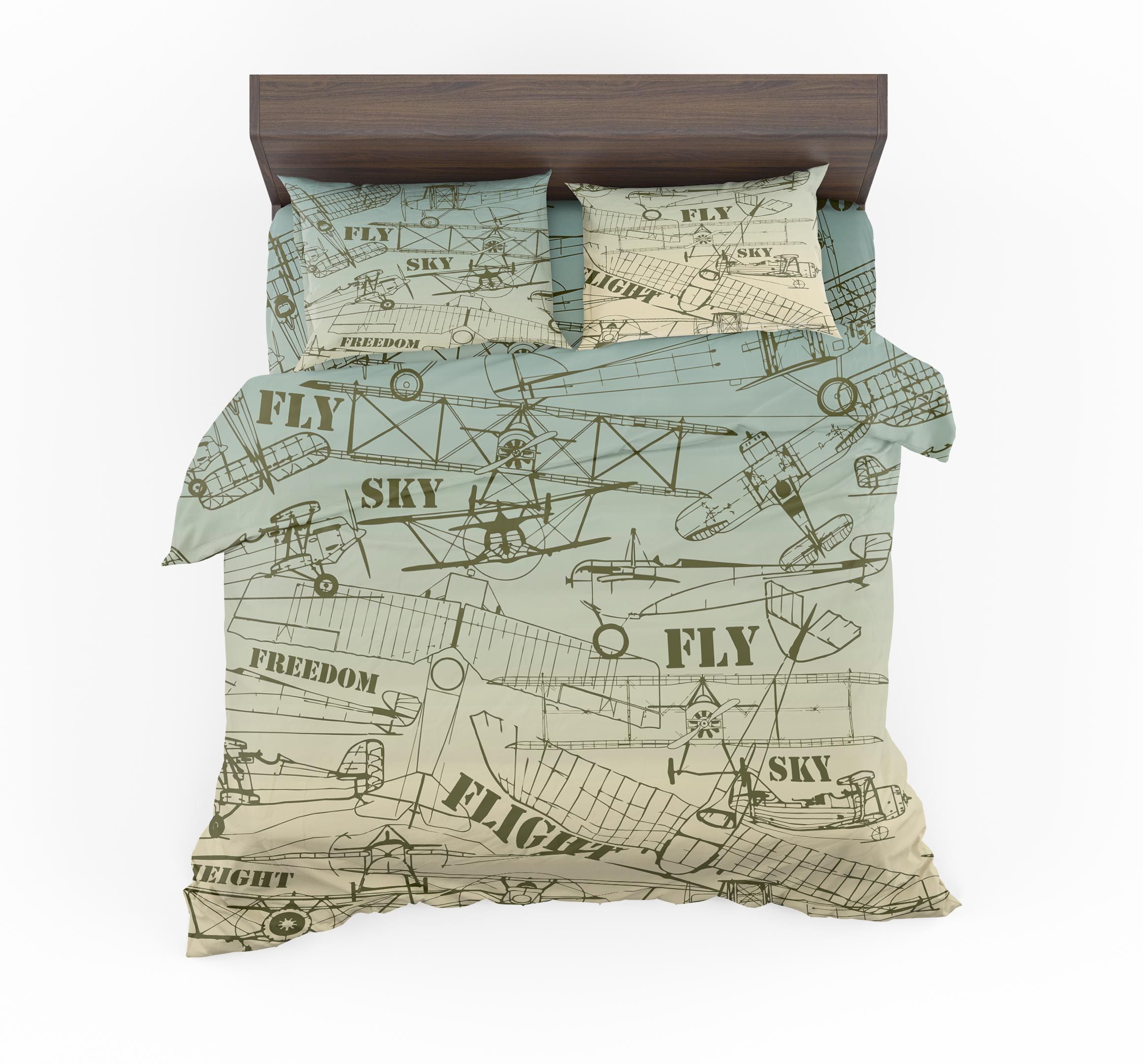 Retro Airplanes And Text Designed Bedding Set
