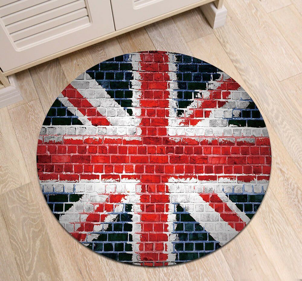 Retro Brick Wall Uk Flag Round Carpet