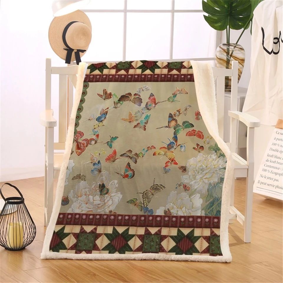 Retro Butterfly Sherpa Fleece Blanket