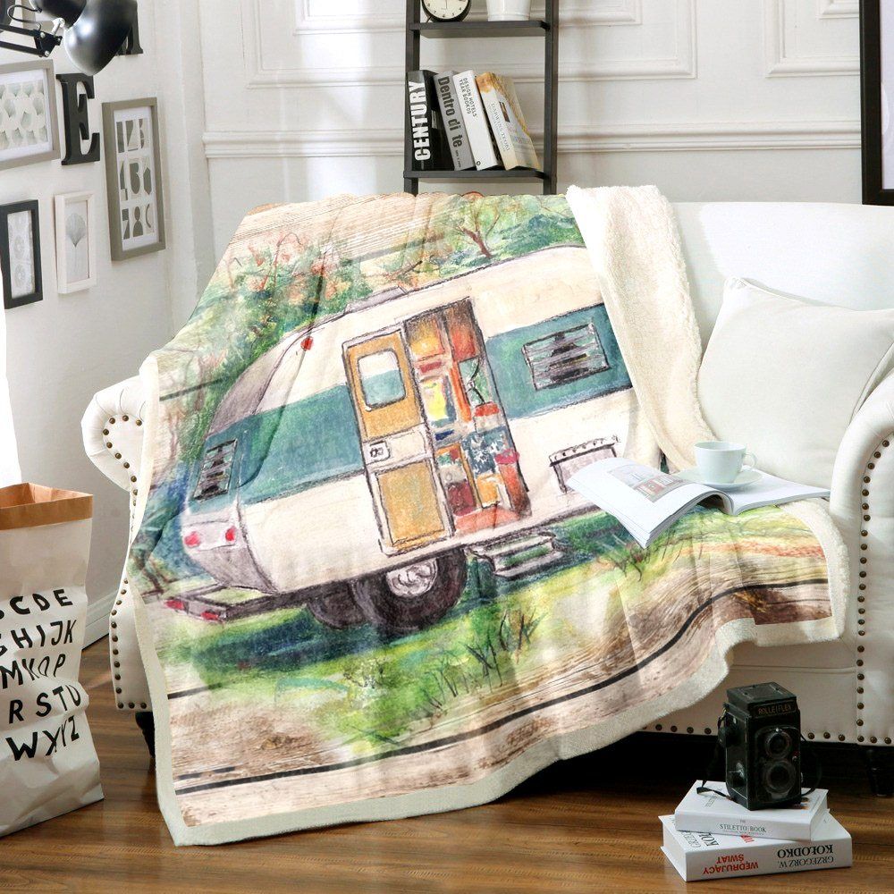 Retro Camping Trailer Sherpa Fleece