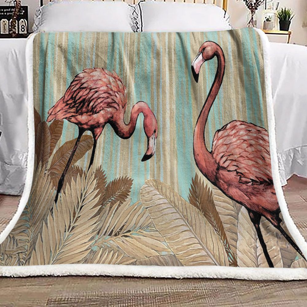 Retro Flamingo Sherpa Fleece Blanket