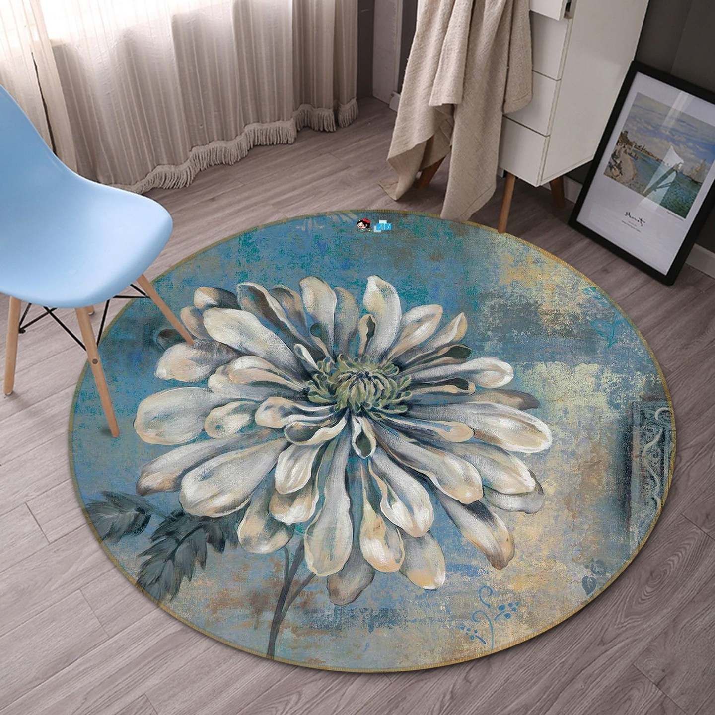 Retro Flower Round Carpet