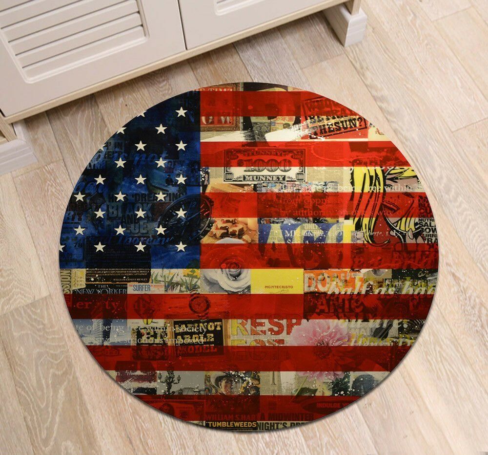 Retro Graffiti Amerian Flag Round Carpet