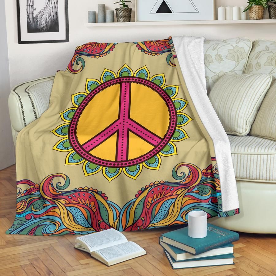 Retro Hippie Peace Sherpa Fleece Blanket