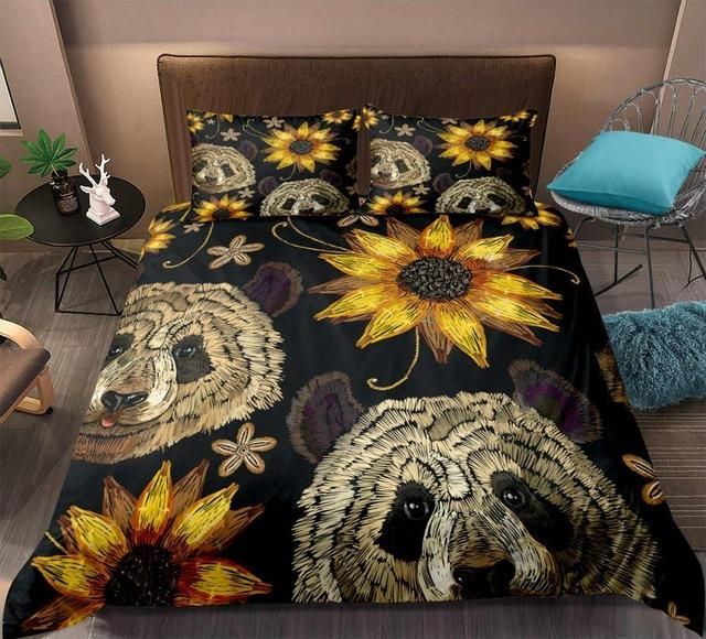 Retro Panda Yellow Sun Flower Bedding Set