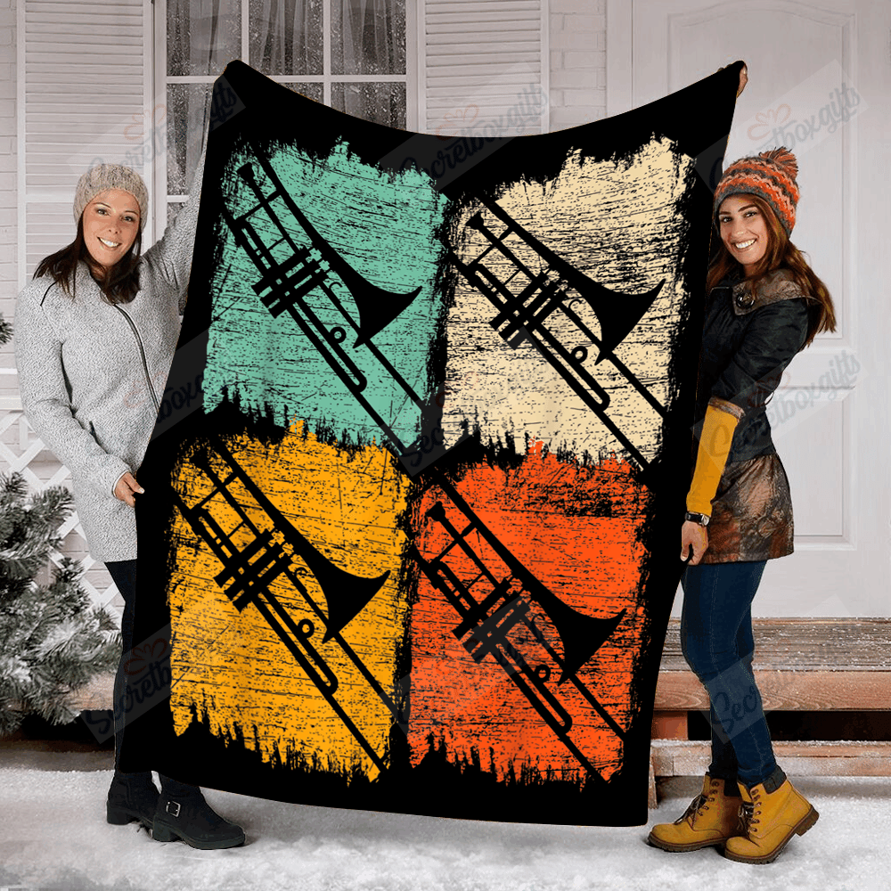 Retro Trombone Fleece Blanket