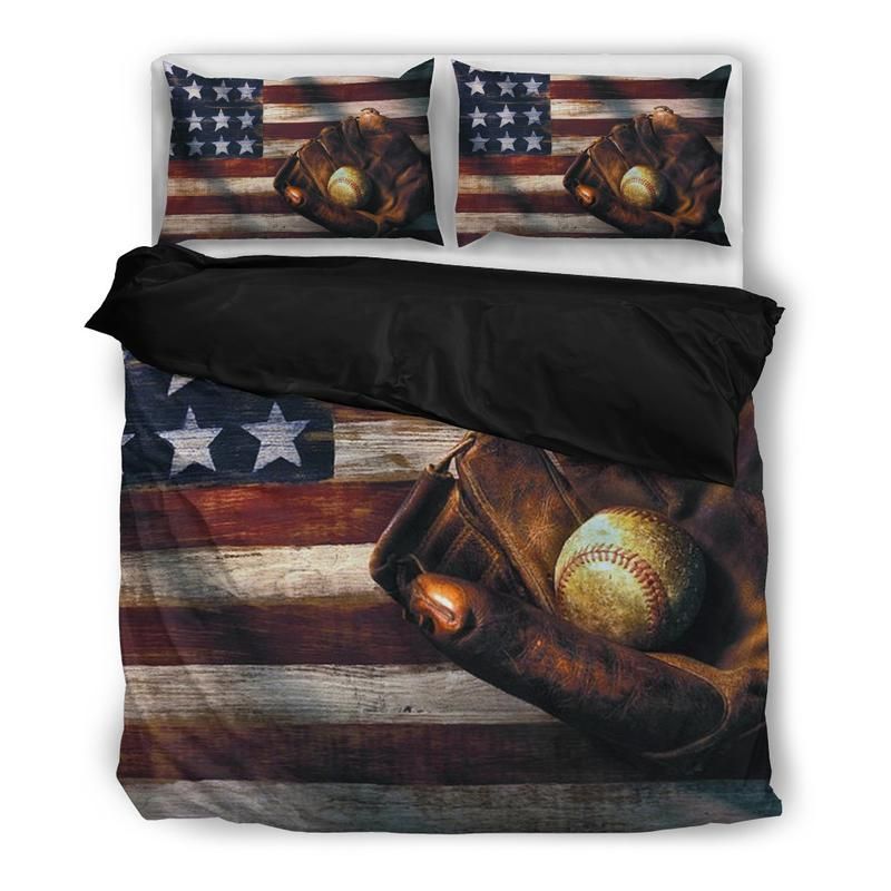 Retro Vintage American Flag And Baseball Bedding Set