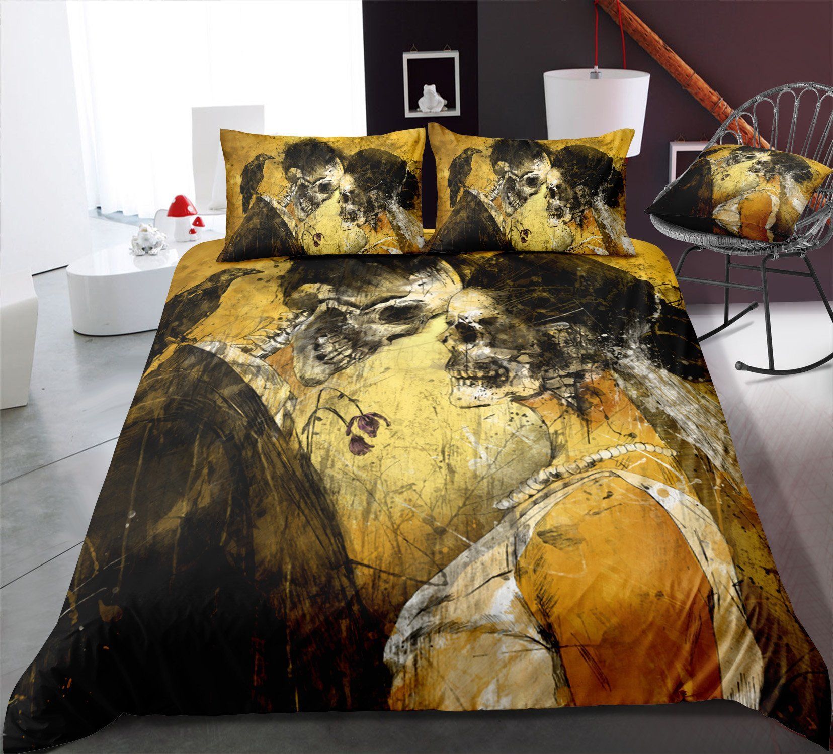 Retro Vintage Skull Couple Bedding Set