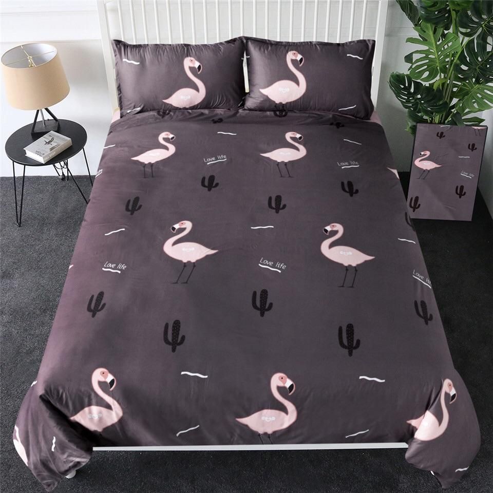Reversible Love Life Pink Flamingo Bedding Set