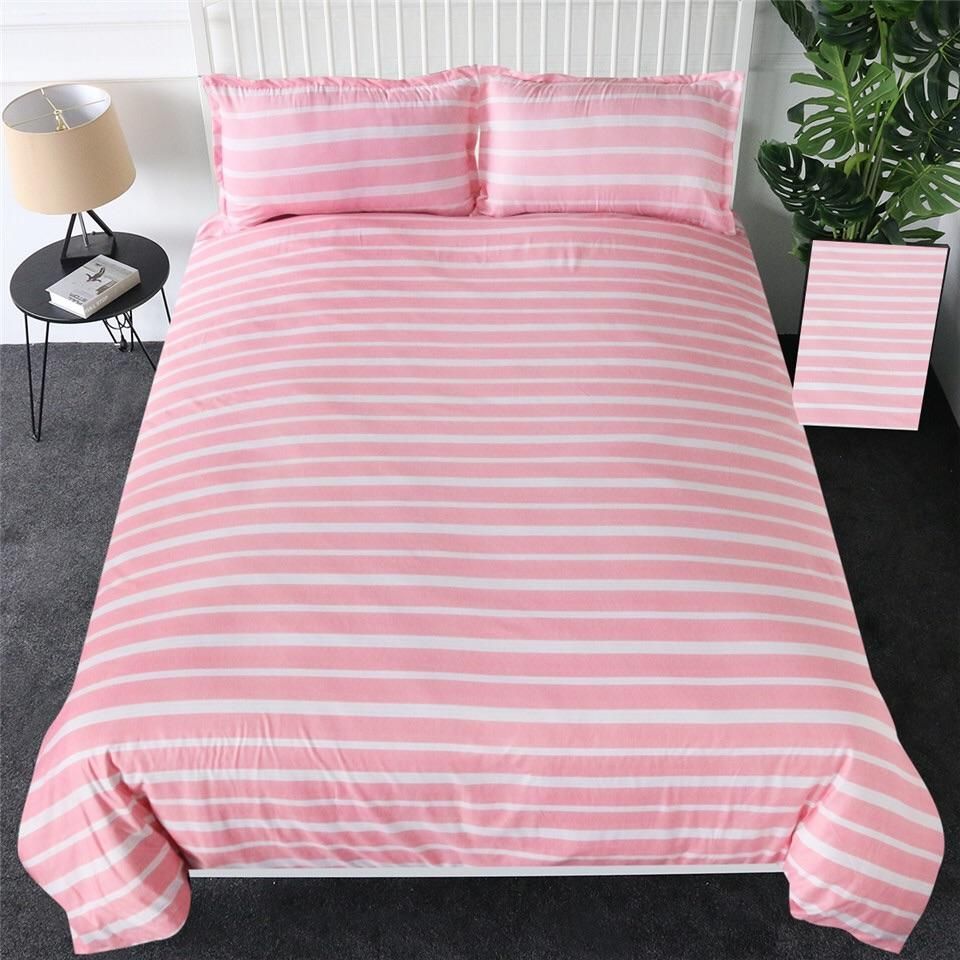 Reversible Pink Stripped Bedding Set
