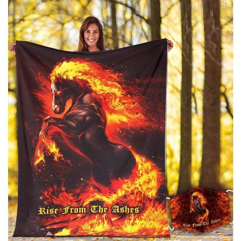 Rise From The Ashes Fire Horse Printed Fleece Blanket