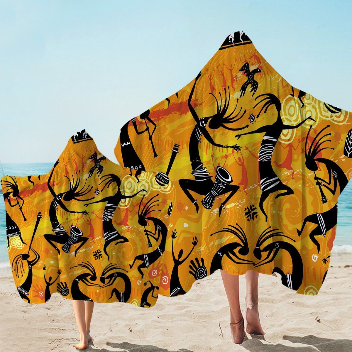 Ritual Dances Sunset Orange Pattern Printed Hooded Towel