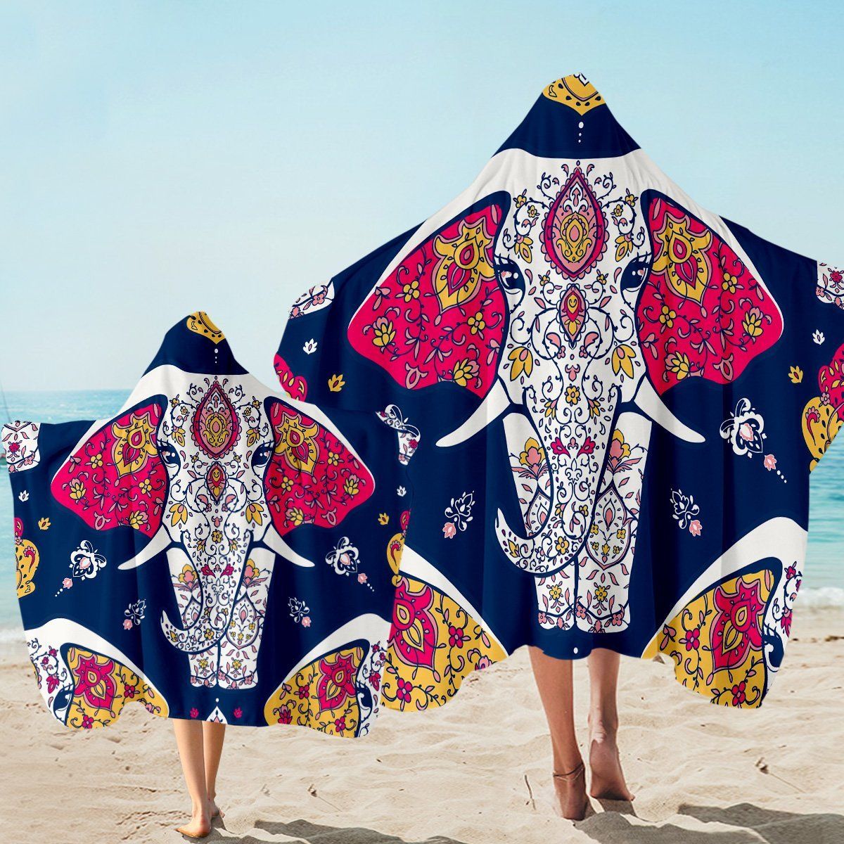 Ritual Elephant Decorated Pattern Printed Hooded Towel