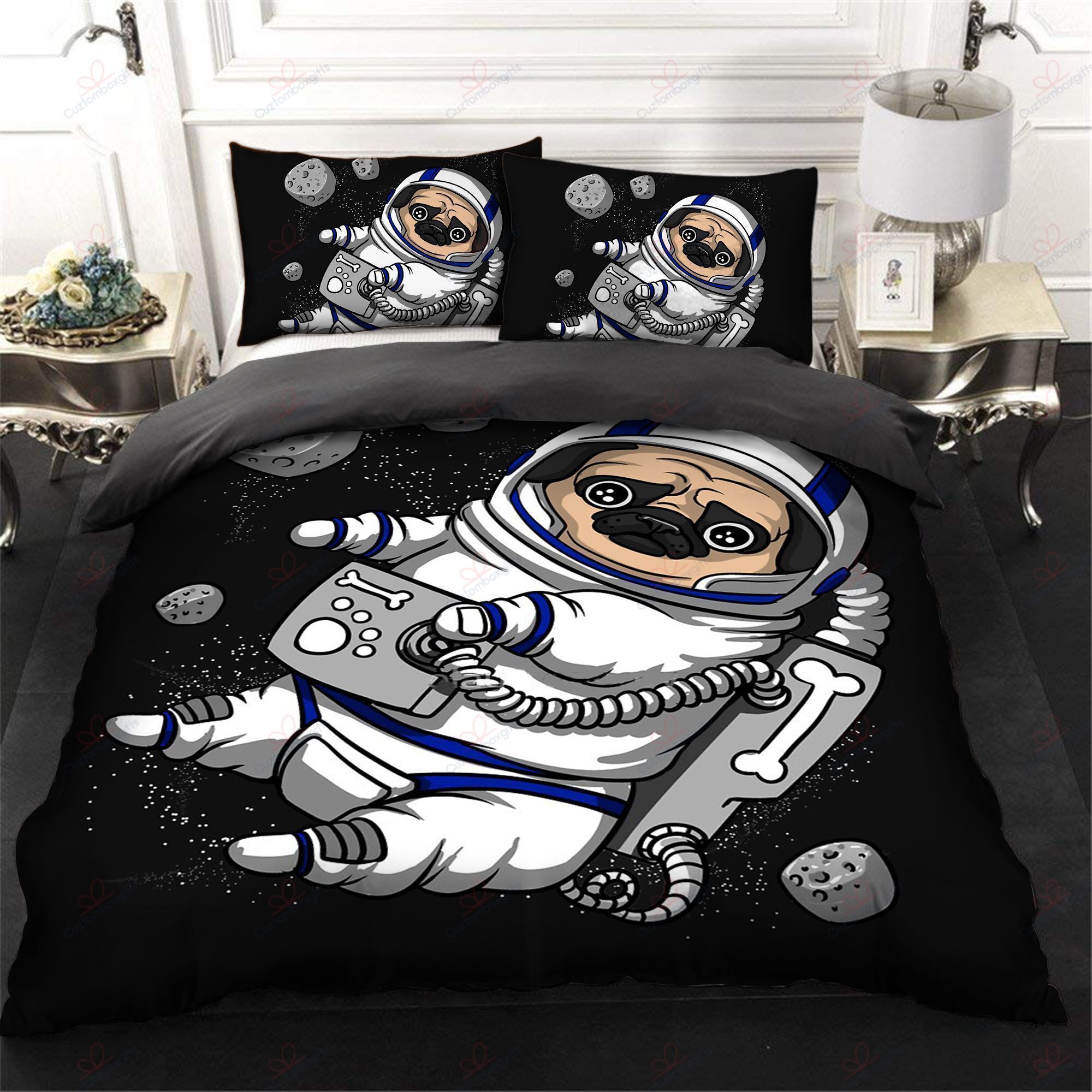 Robot Pug Space Printed Bedding Set