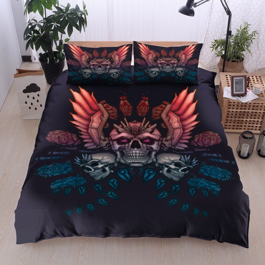 Robot Skull With Wings Bedding Set