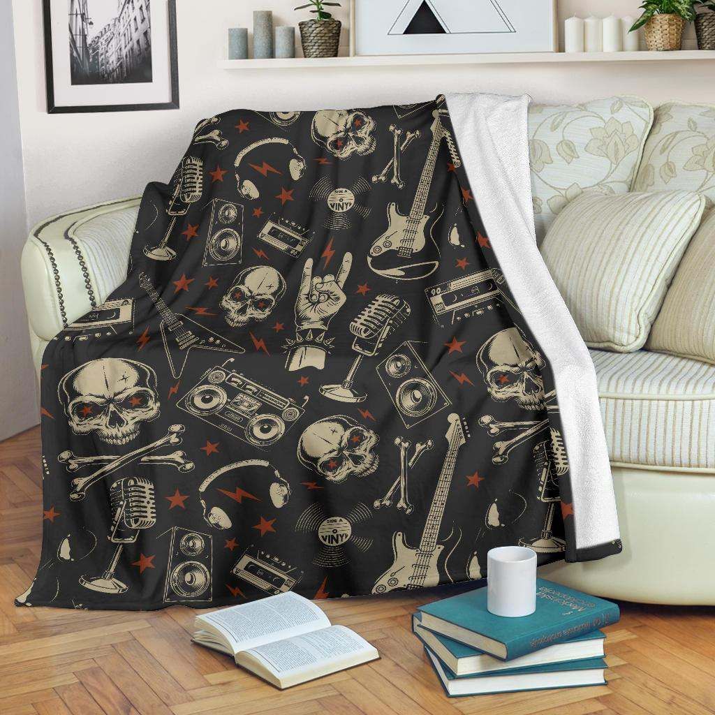 Rock and Roll Skull Pattern Sherpa Fleece Blanket