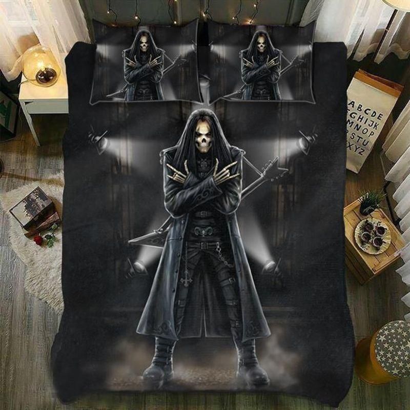 Rock Skull Black Gray Light Bedding Set