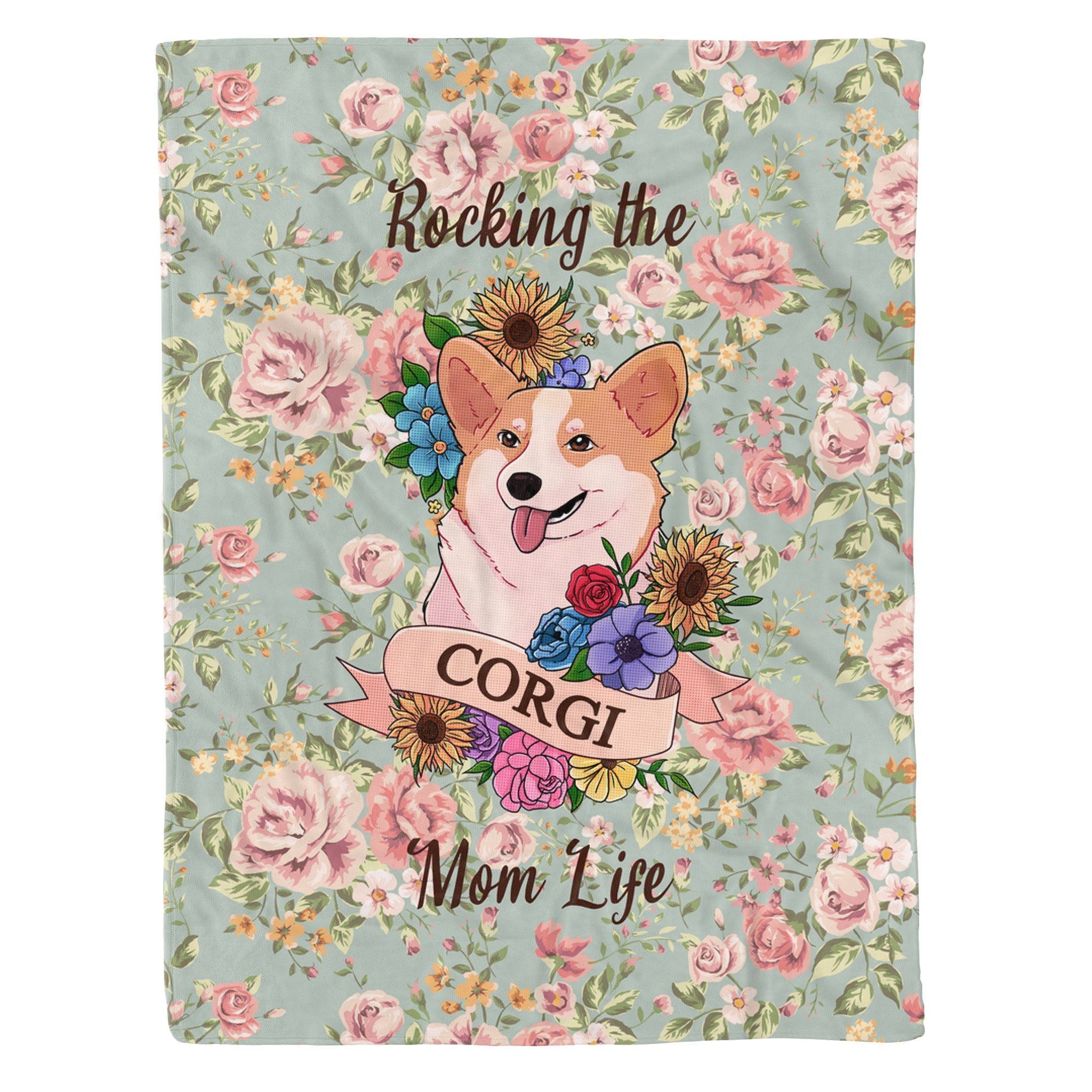 Rocking Corgi Mom Life Sherpa Fleece Blanket