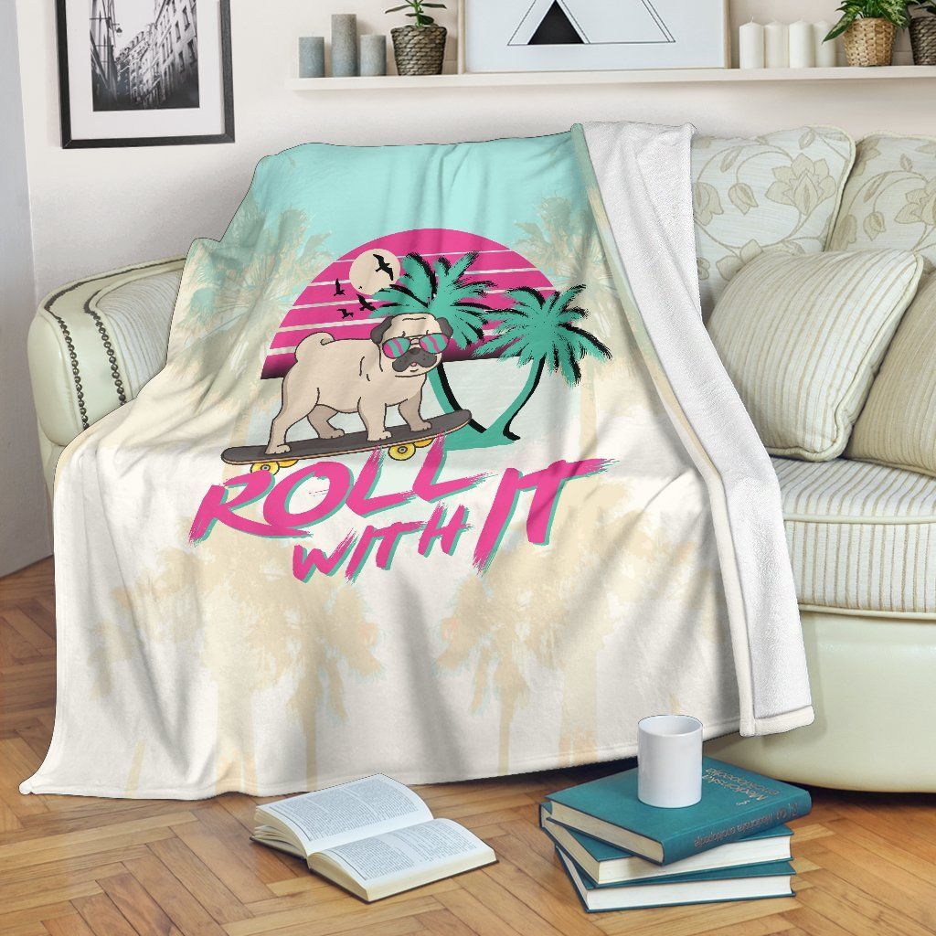 Roll With Pug Sherpa Fleece Blanket