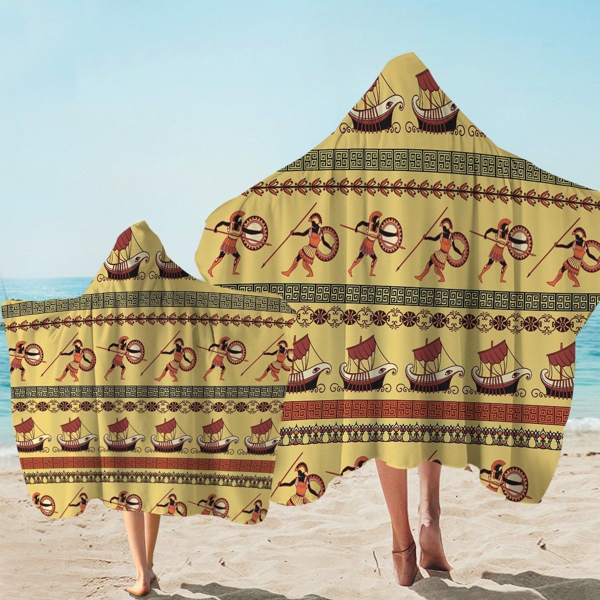 Roman Armies Scripture Beige Pattern Hooded Towel