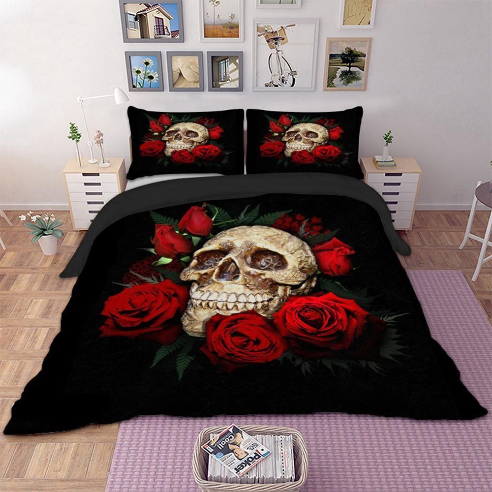 Romantic Skull Rose Printed Bedding Set