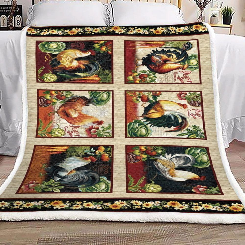 Rooster And Chicken Sherpa Fleece Blanket