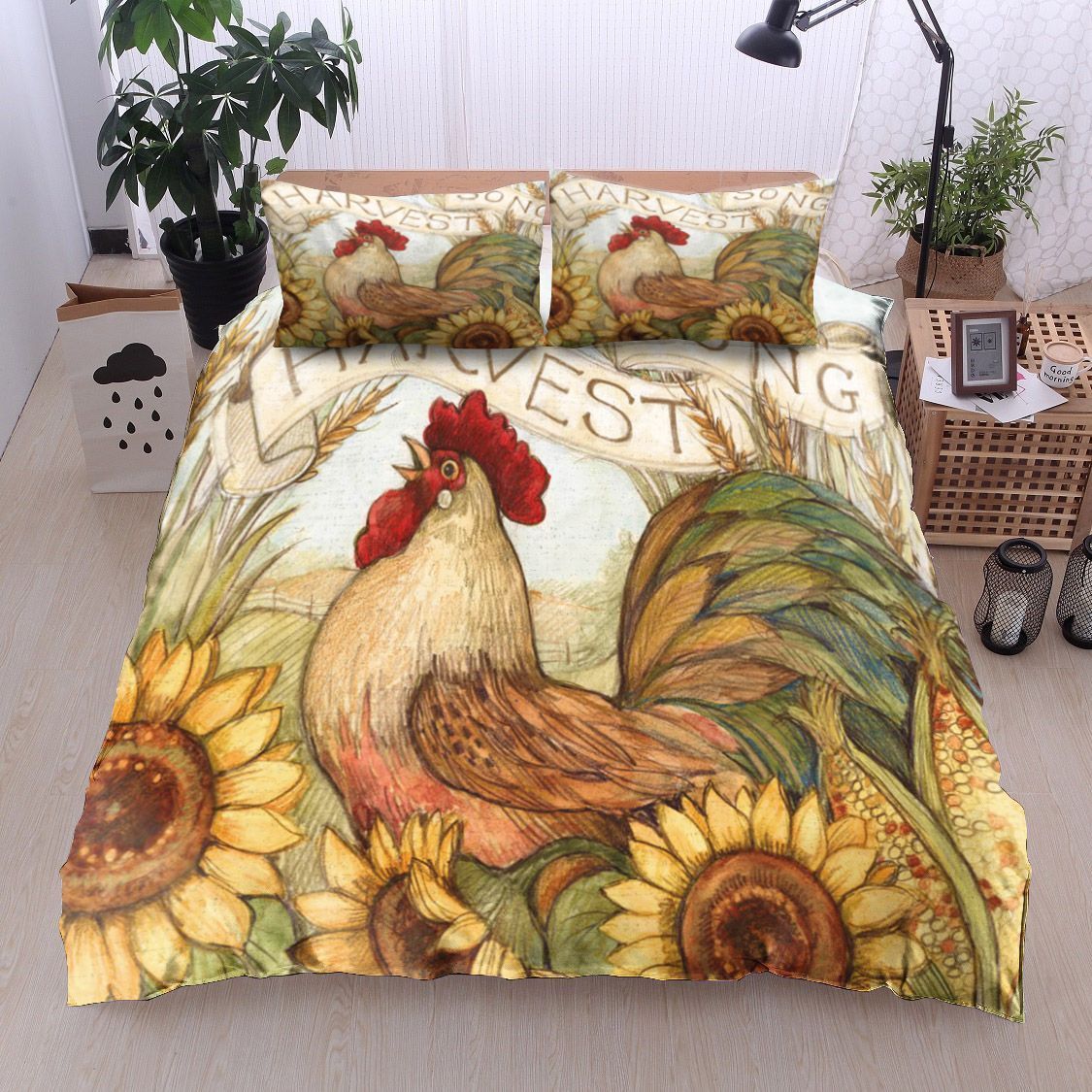 Rooster And Sunflower Harvest Song Bedding Set